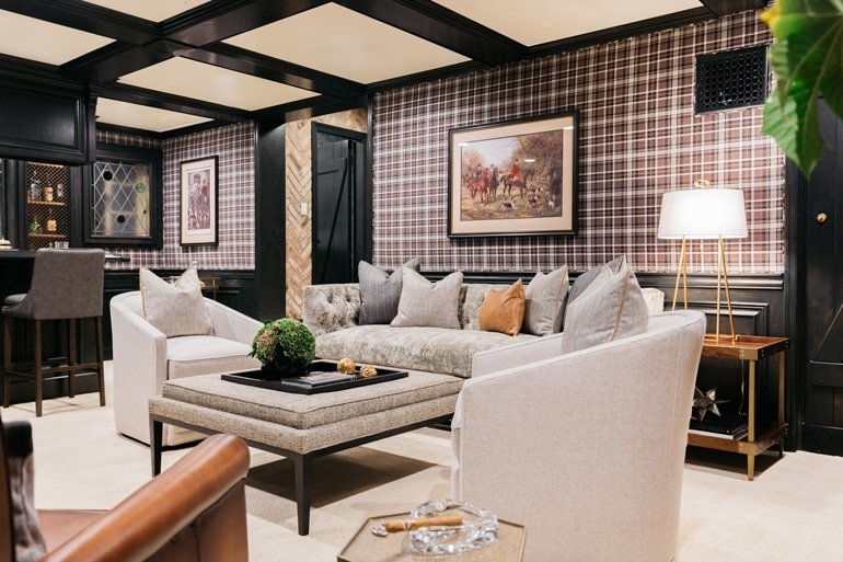 Our Playful Plaid Pub Living Area Design