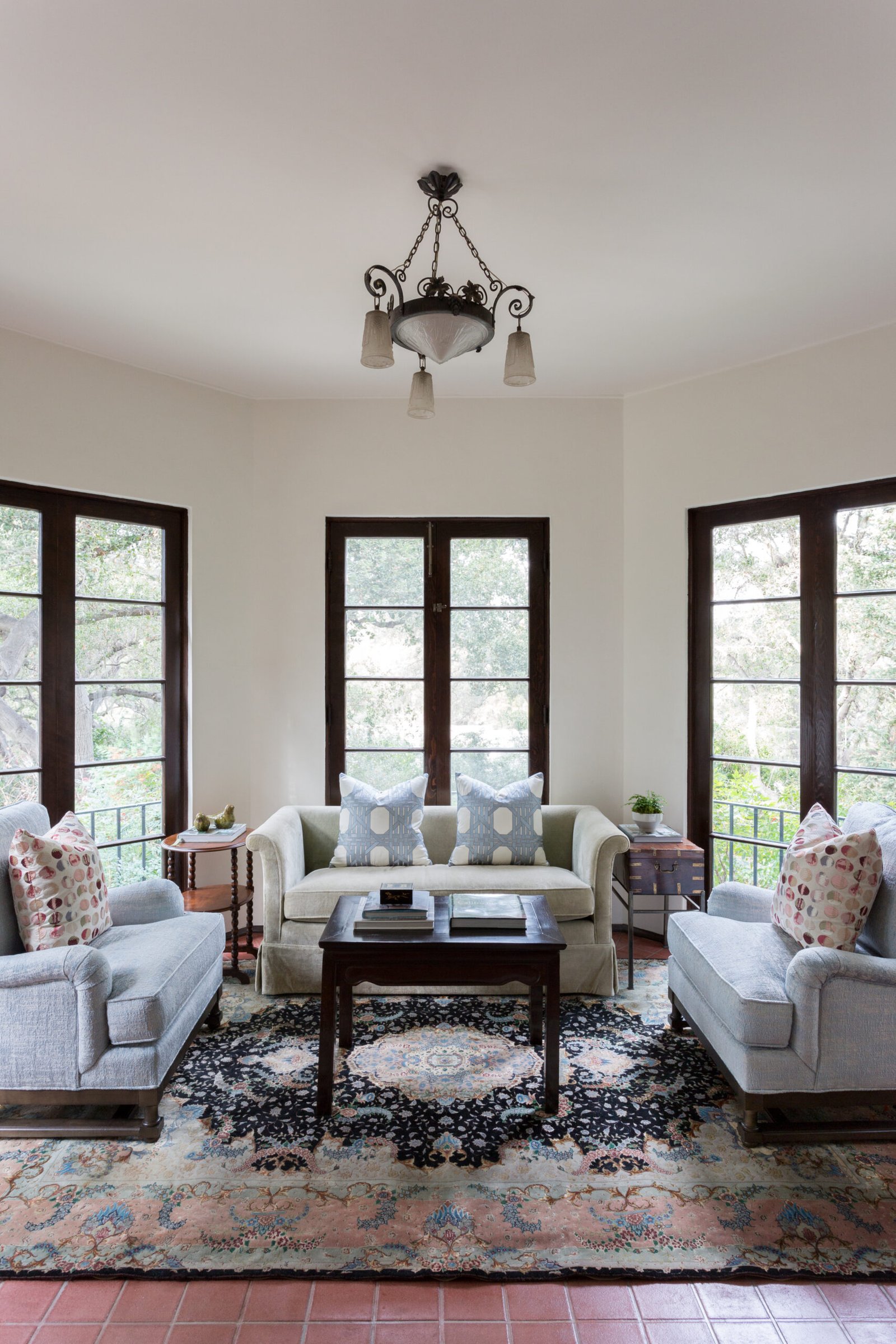 Historic preservation - living room in a Spanish Revival home in La Canada, designed by Coco Maison.